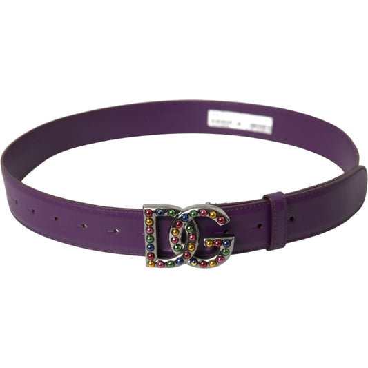 Purple Leather DG Logo Studs Metal Buckle Belt