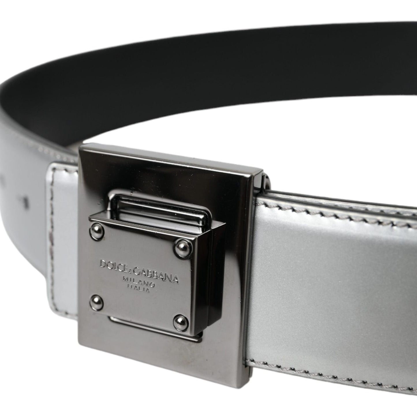 Dolce & Gabbana Silver Leather Square Metal Buckle Belt Dolce & Gabbana