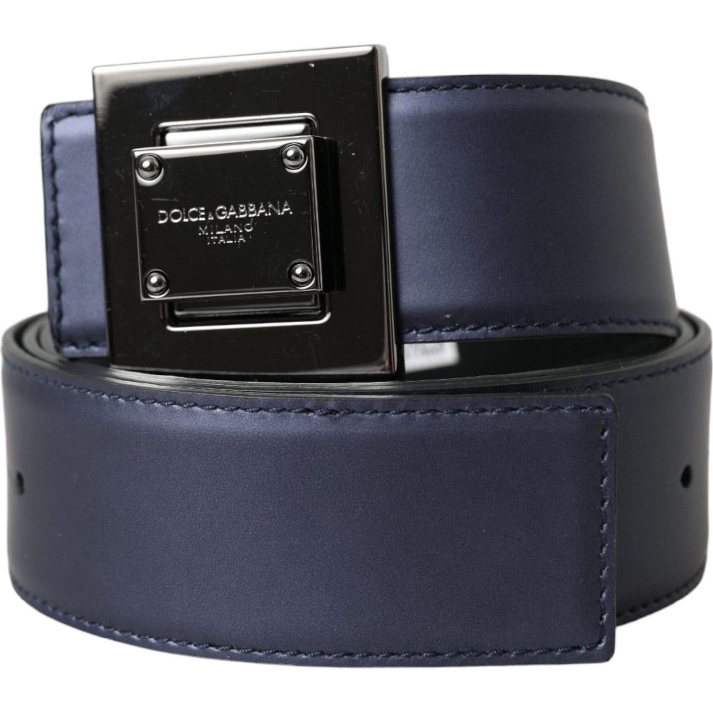 Dolce & Gabbana Blue Leather Square Metal Buckle Belt Dolce & Gabbana