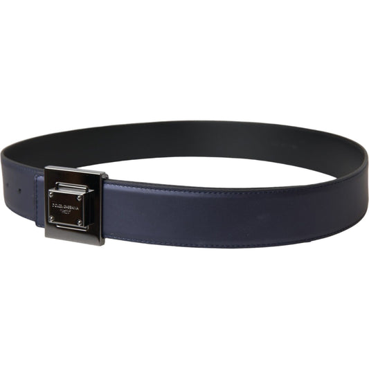 Blue Leather Square Metal Buckle Belt