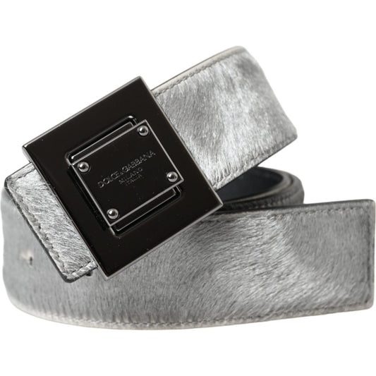 Silver Leather Square Metal Buckle Belt