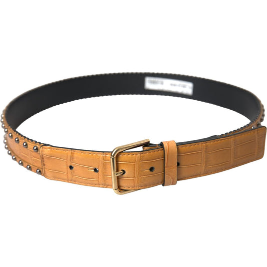 Dolce & Gabbana Beige Alligator Leather Studded Metal Buckle Belt Dolce & Gabbana