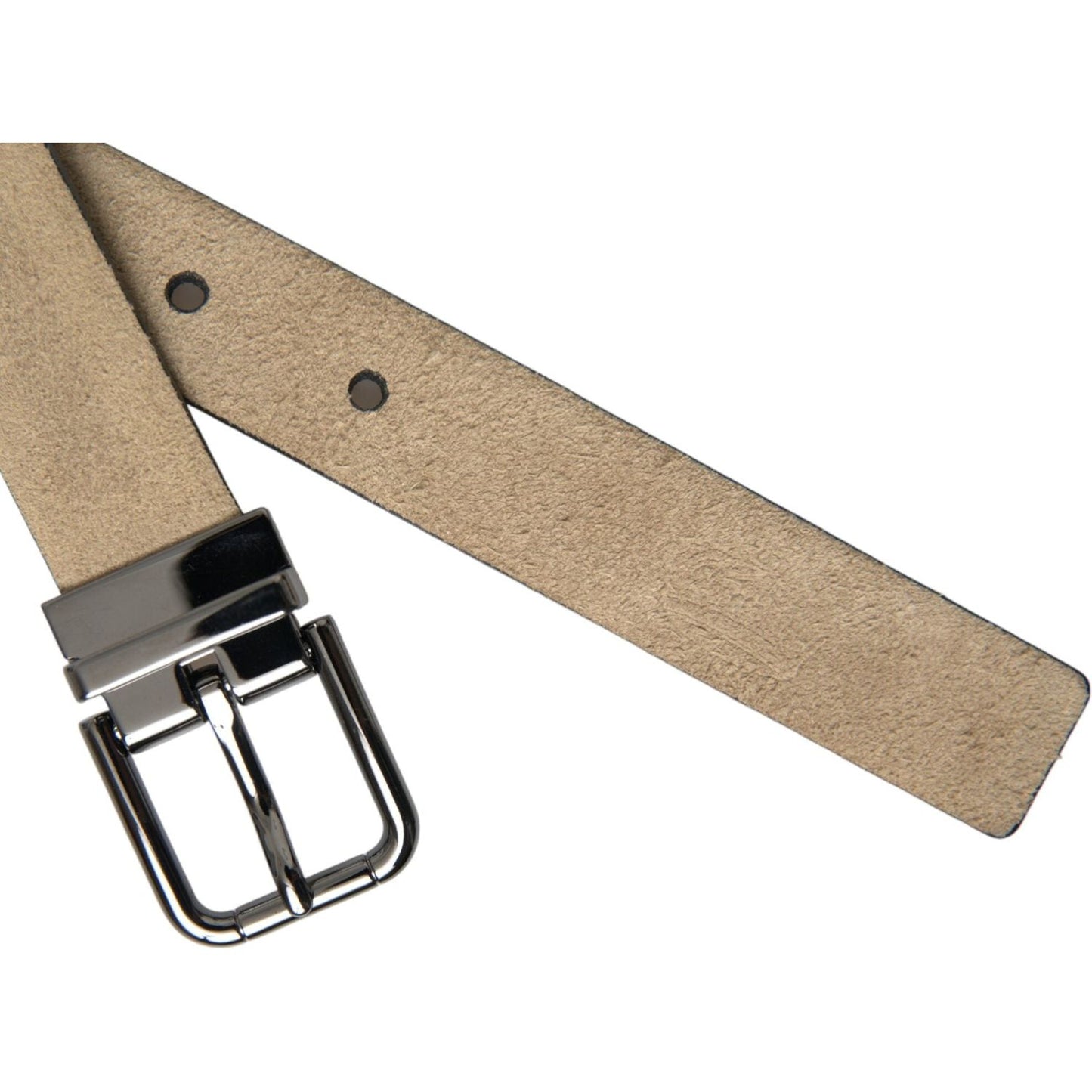 Dolce & Gabbana Beige Suede Leather Silver Metal Buckle Belt Dolce & Gabbana