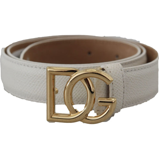 Dolce & Gabbana White Leather Gold DG Logo Buckle Belt Women Dolce & Gabbana