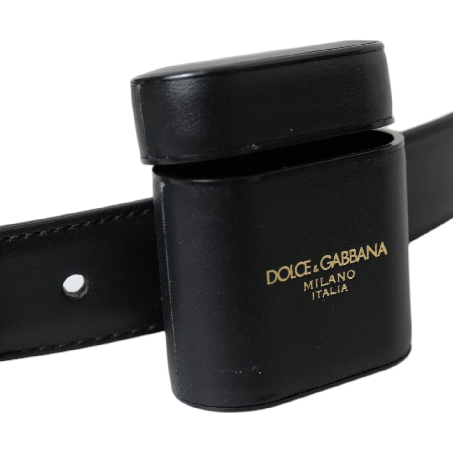 Dolce & Gabbana Black Leather Airpods Case Silver Buckle Belt Dolce & Gabbana