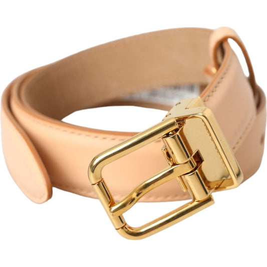 Dolce & Gabbana Beige Calfskin Leather Gold Metal Buckle Belt Dolce & Gabbana