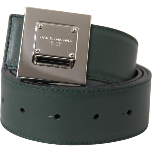 Green Calf Leather Square Metal Buckle Belt