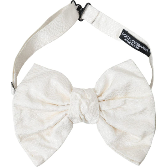 Dolce & Gabbana White Textured Cotton Adjustable Neck Bow Tie Dolce & Gabbana