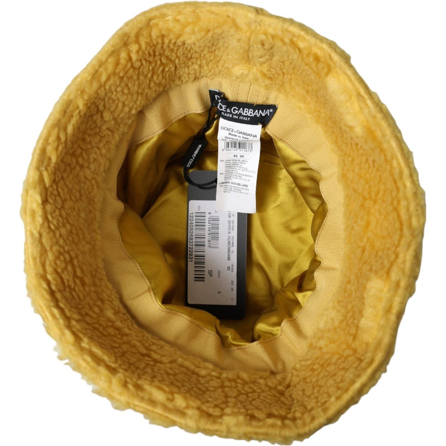 Dolce & Gabbana Yellow Fluffy Fleece Fur Bucket Hat Men Dolce & Gabbana