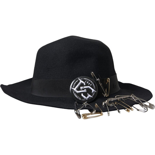 Dolce & Gabbana Black Embellished Fedora Wide Brim Hat Men Dolce & Gabbana