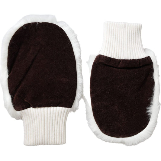 Dolce & Gabbana White Acrylic Knitted Fur Wrist Mitten Gloves Dolce & Gabbana