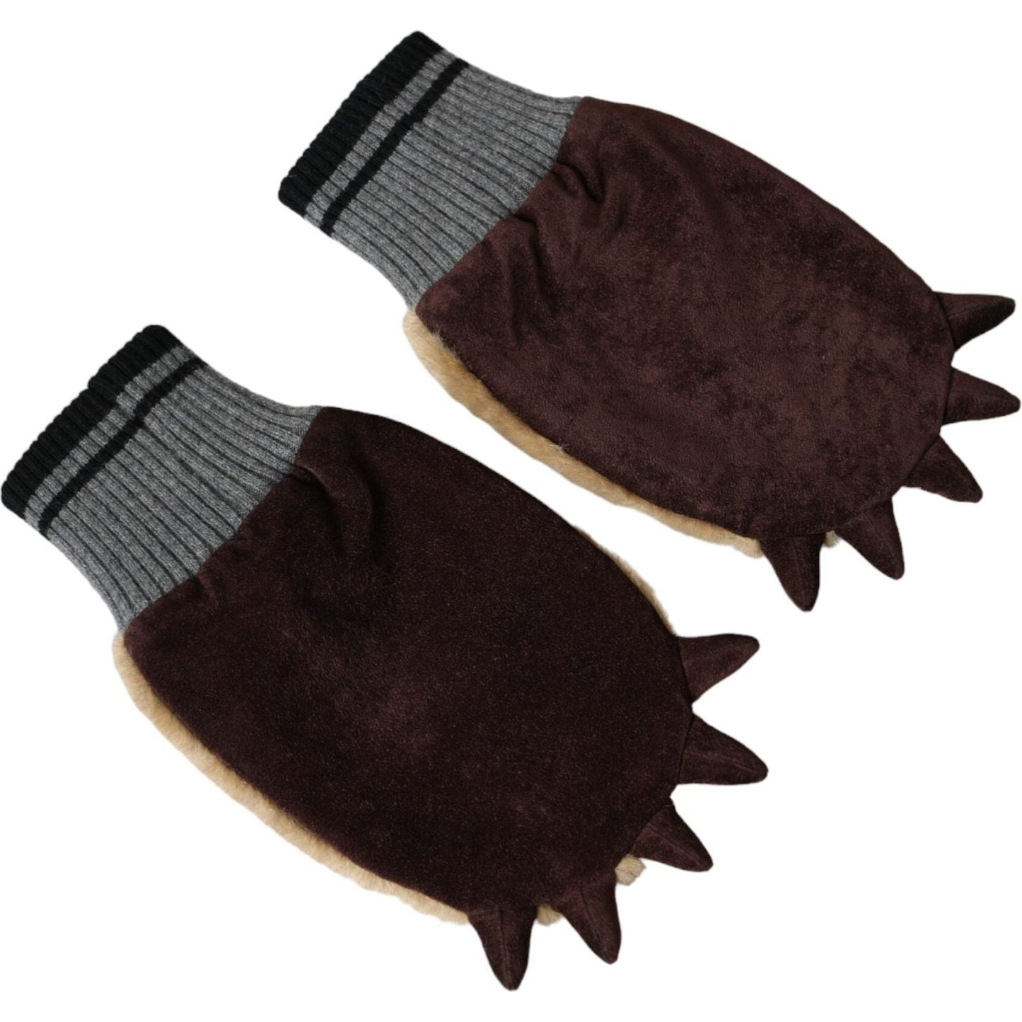 Dolce & Gabbana Beige Acrylic Knitted Fur Wrist Mitten Gloves Dolce & Gabbana