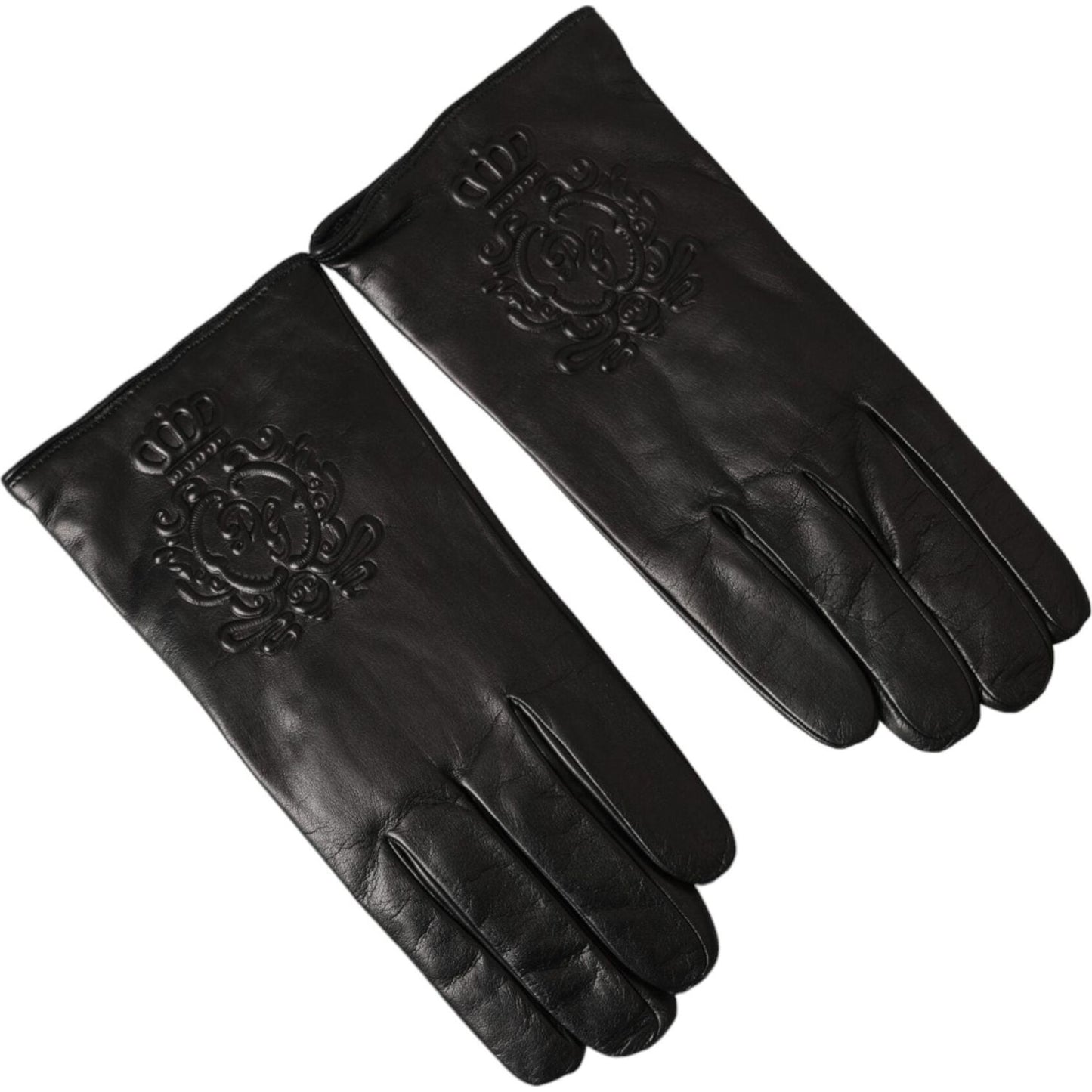 Dolce & Gabbana Black Leather Embossed Logo Short Hands Gloves Dolce & Gabbana