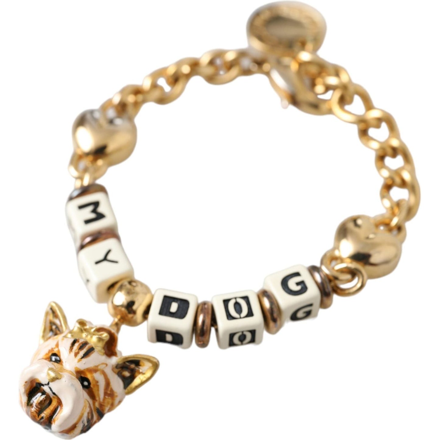 Dolce & Gabbana Gold Tone Brass Chain MY DOG Heart Bracelet Dolce & Gabbana