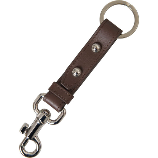 Brown Plain Leather Silver Brass Keyring Holder Keychain