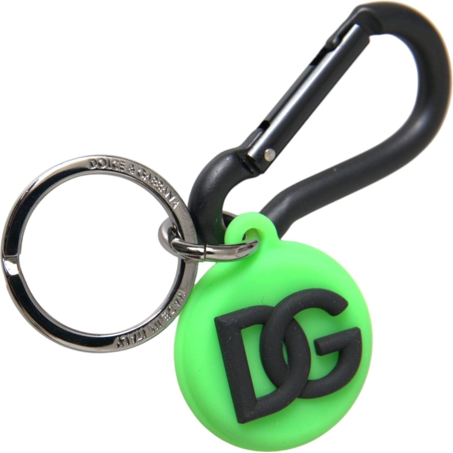 Dolce & Gabbana Green Rubber DG Logo Round Brass Metal Keyring Keychain Dolce & Gabbana