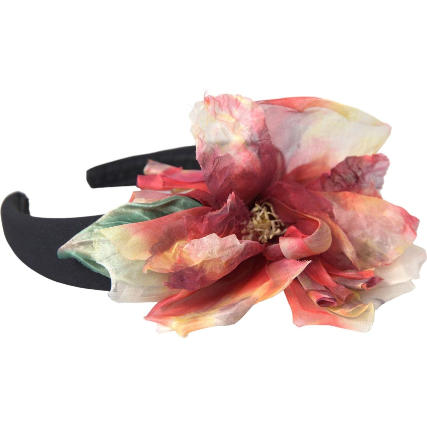 Dolce & Gabbana Rose Pink Silk Floral Black Tiara Women Hairband Diadem Dolce & Gabbana