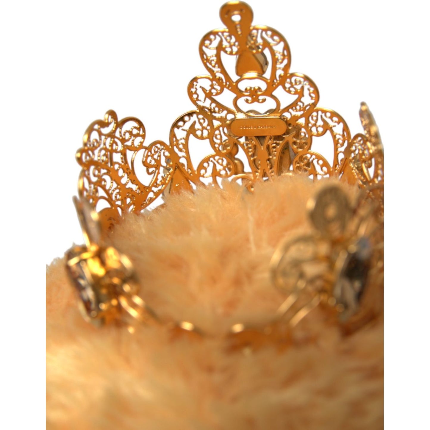 Dolce & Gabbana Brown Teddy Bear Gold Crystal Crown Hair Band Diadem Dolce & Gabbana