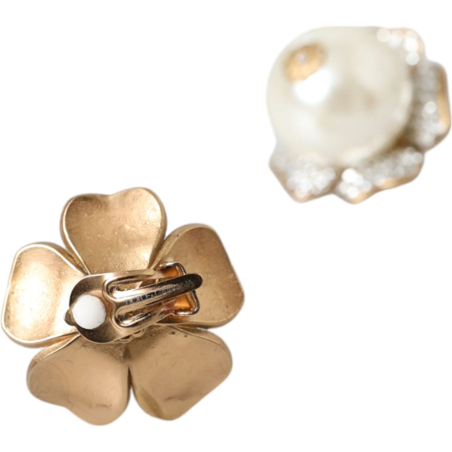 Dolce & Gabbana Gold Tone Maxi Faux Pearl Floral Clip-on Jewelry Earrings Dolce & Gabbana