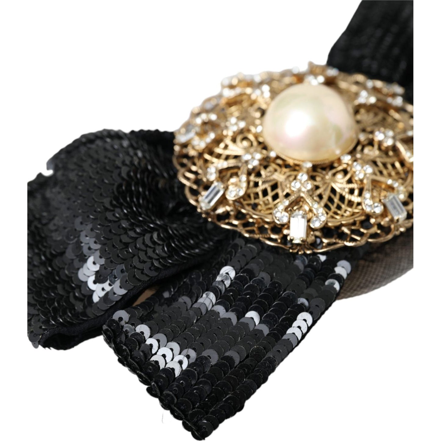 Dolce & Gabbana Black Sequin Pearl Handmade Brooch Hair Pin Dolce & Gabbana