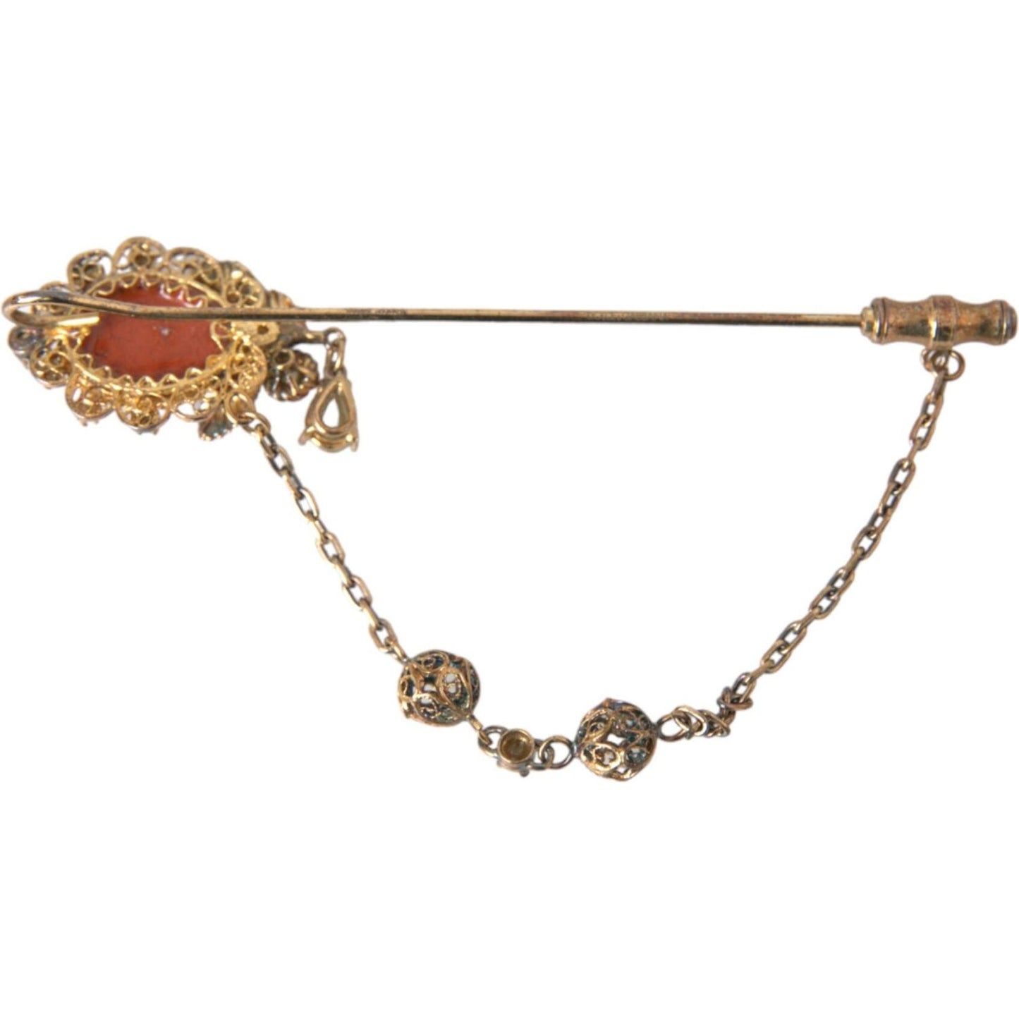 Dolce & Gabbana Gold Brass Crystal Chain 925 Sterling Silver Pin Brooch Dolce & Gabbana