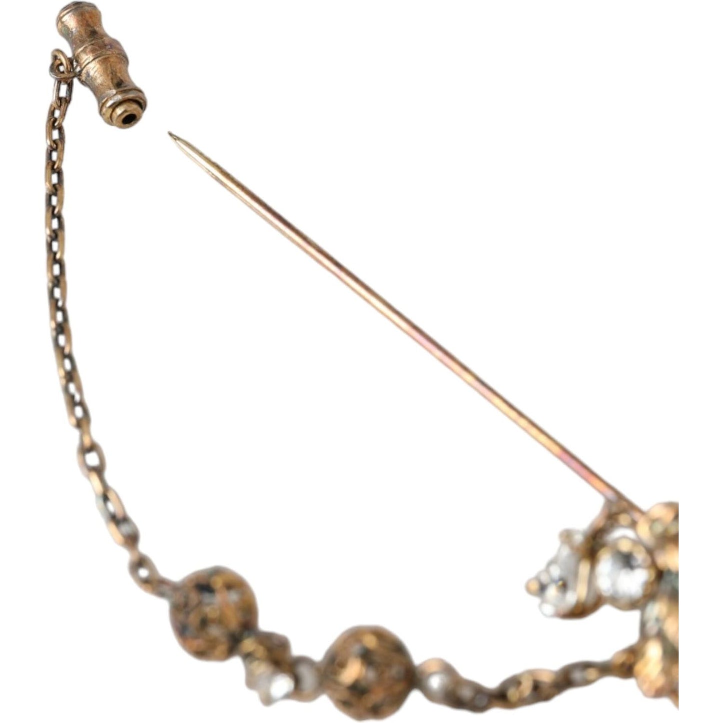 Dolce & Gabbana Gold Brass Crystal Chain 925 Sterling Silver Pin Brooch Dolce & Gabbana