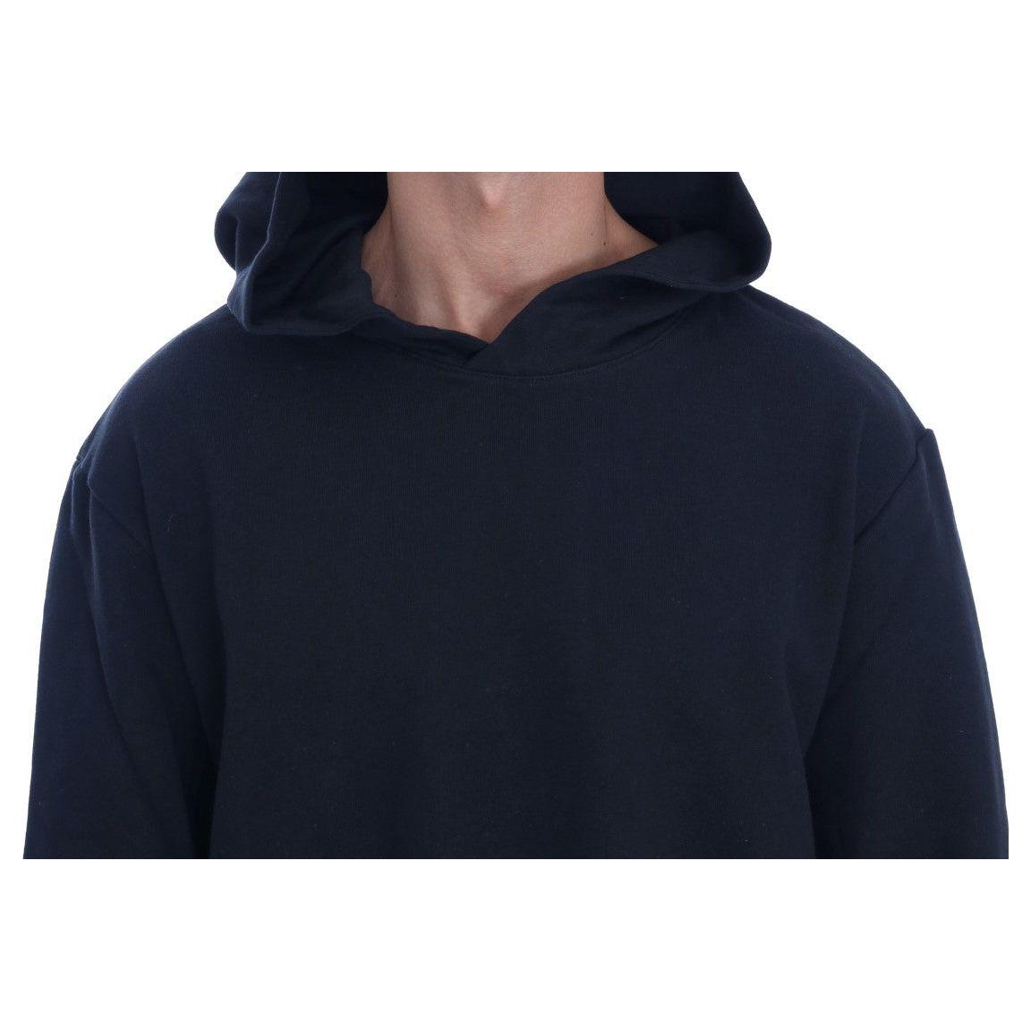 Daniele Alessandrini Elegant Black Cotton Hooded Sweater Daniele Alessandrini