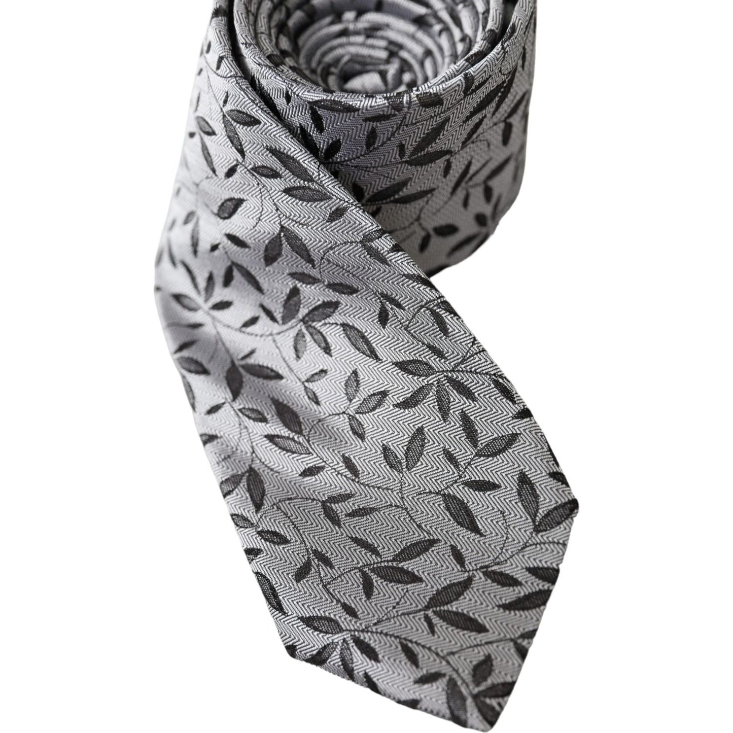 Dolce & Gabbana Gray Leaves 100% Silk Adjustable Tie Dolce & Gabbana