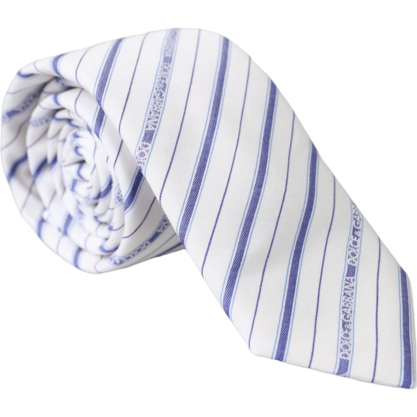 Dolce & Gabbana White Blue Stripes Silk Adjustable Tie Dolce & Gabbana