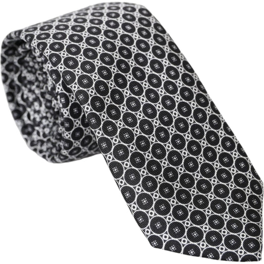 Black White Patterned Silk Adjustable Men Tie