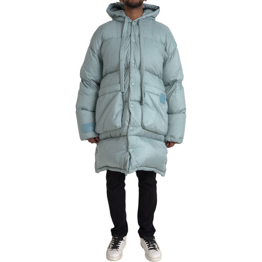 Dolce & Gabbana Light Blue Quilted Hooded Puffer Jacket Men Dolce & Gabbana