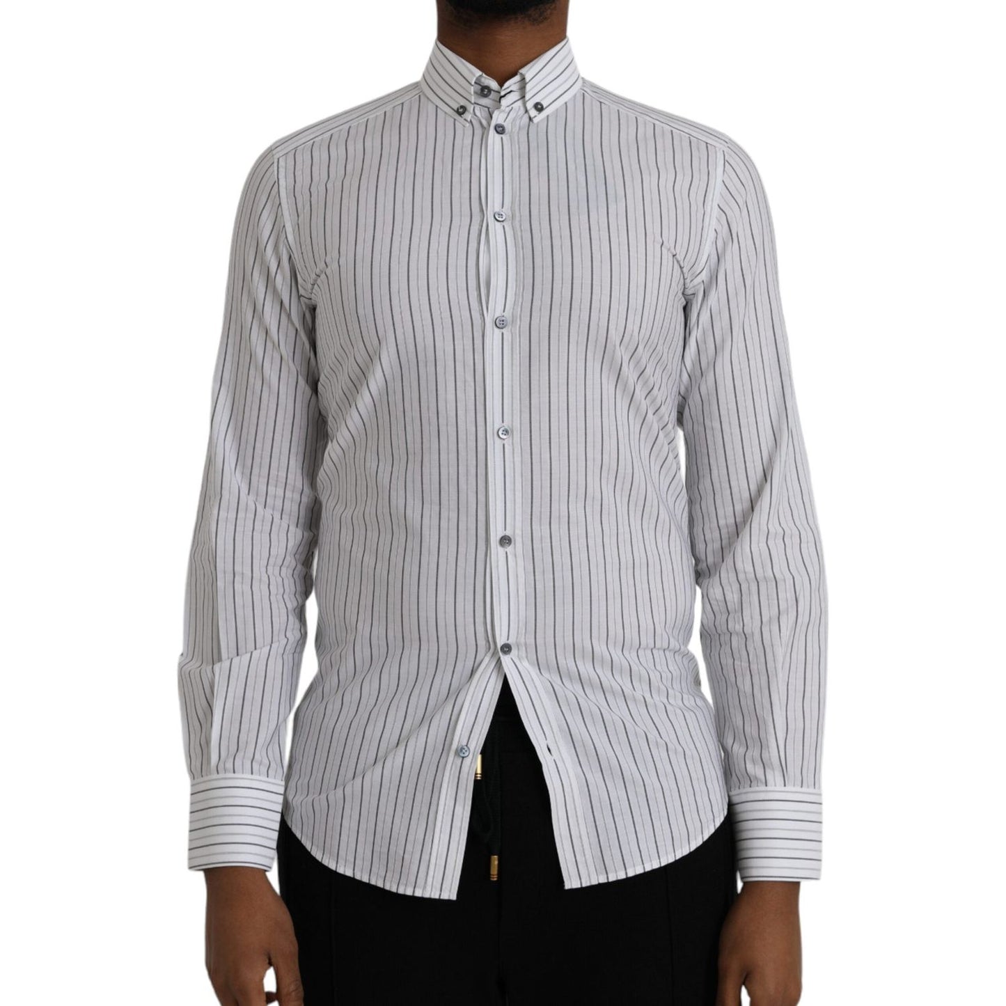 Dolce & Gabbana Black White Striped Formal Dress GOLD Shirt Dolce & Gabbana