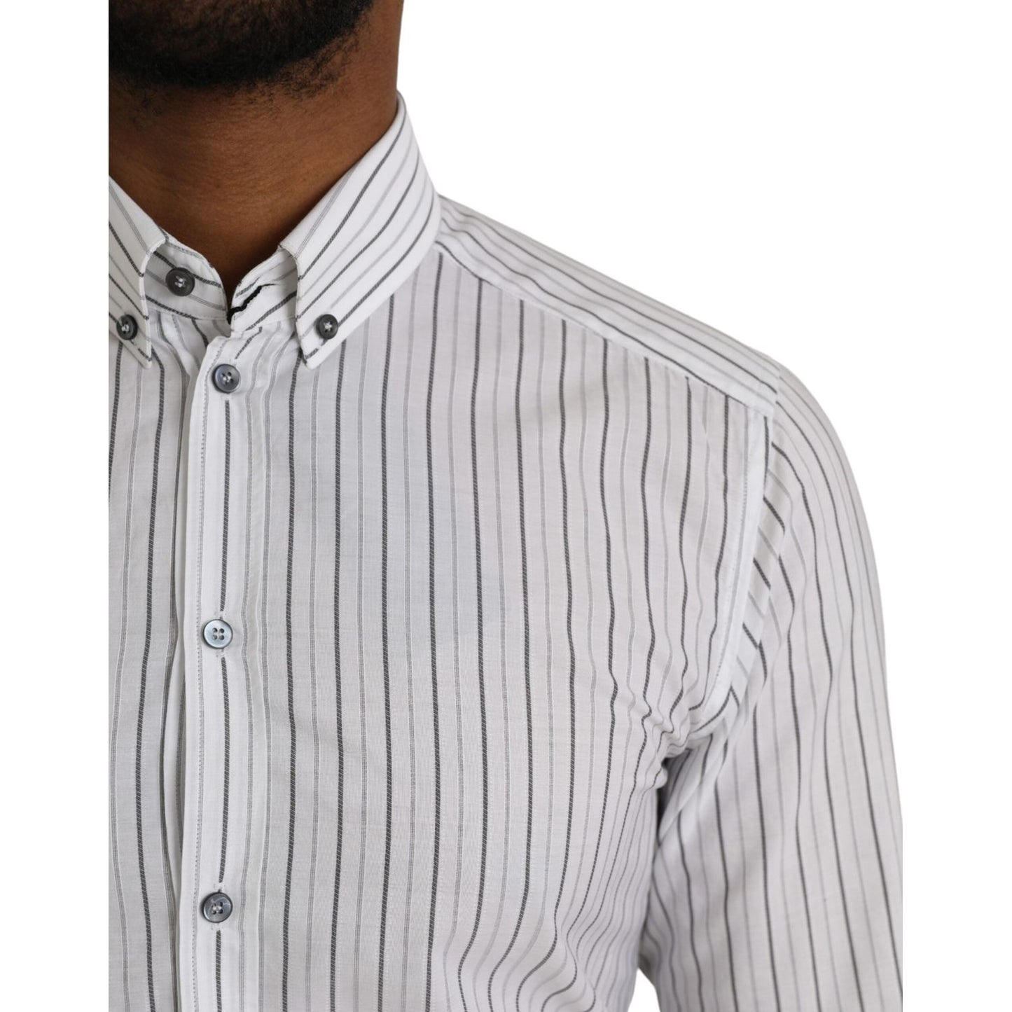 Dolce & Gabbana Black White Striped Formal Dress GOLD Shirt Dolce & Gabbana