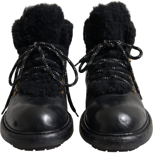 Dolce & Gabbana Black Leather Bernini Shearling Boots Shoes Dolce & Gabbana