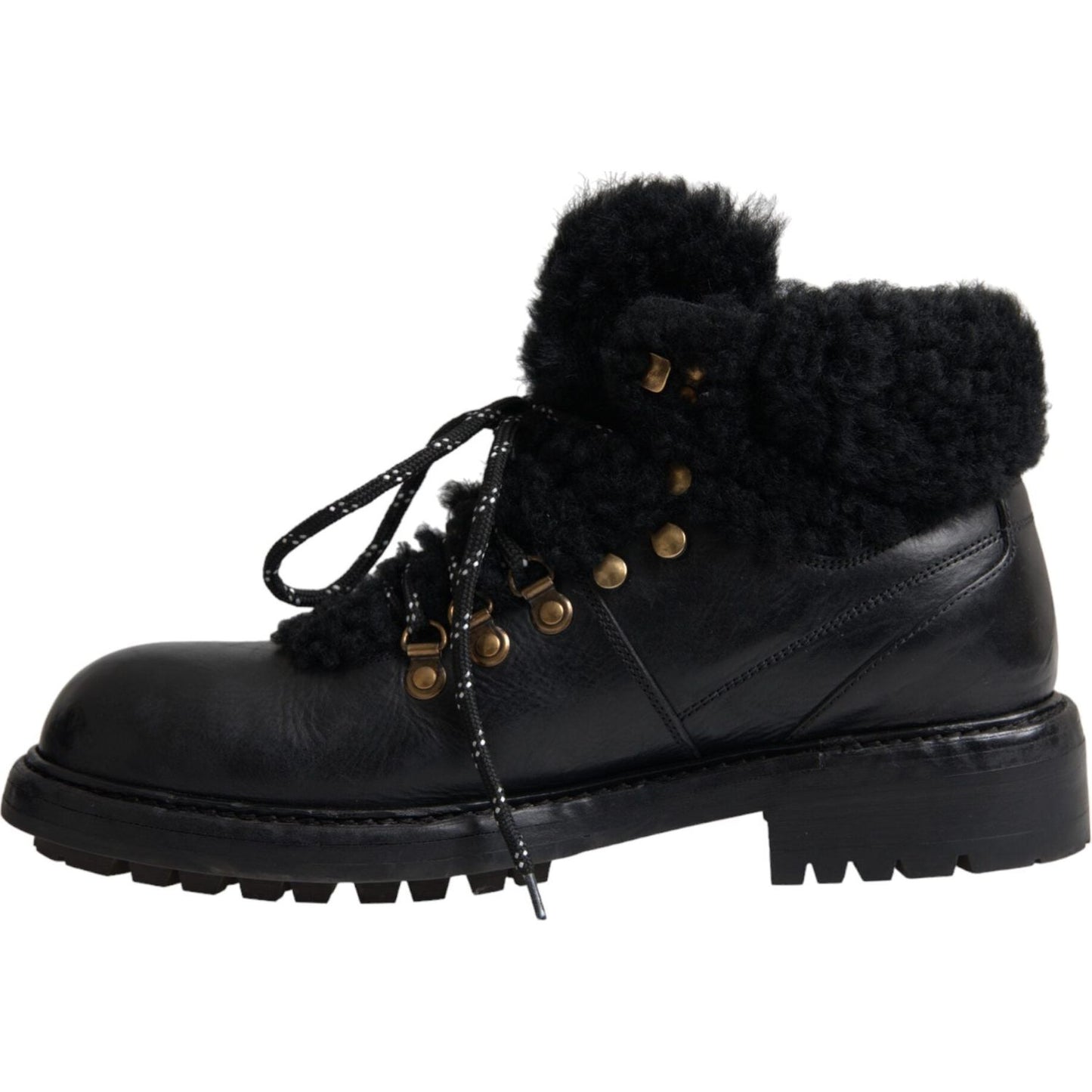 Dolce & Gabbana Black Leather Bernini Shearling Boots Shoes Dolce & Gabbana