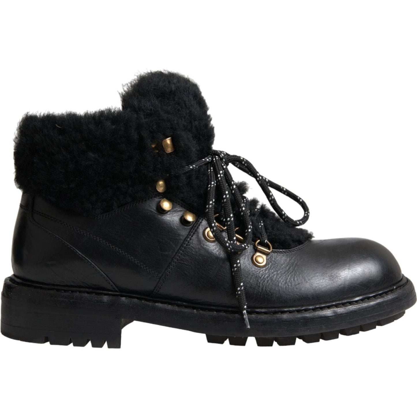 Dolce & Gabbana Black Leather Bernini Shearling Boots Shoes Dolce & Gabbana