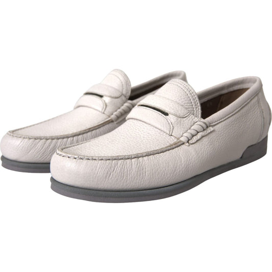 White Gray Leather Slip Mocassin Shoes Loafer