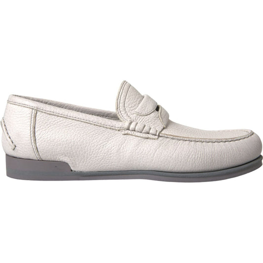 Dolce & Gabbana White Gray Leather Slip Mocassin Shoes Loafer Dolce & Gabbana