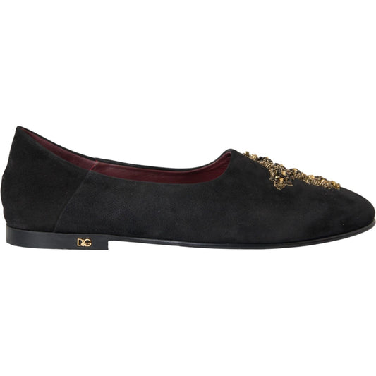 Black Suede Gold Cross Slip On Loafer Shoes