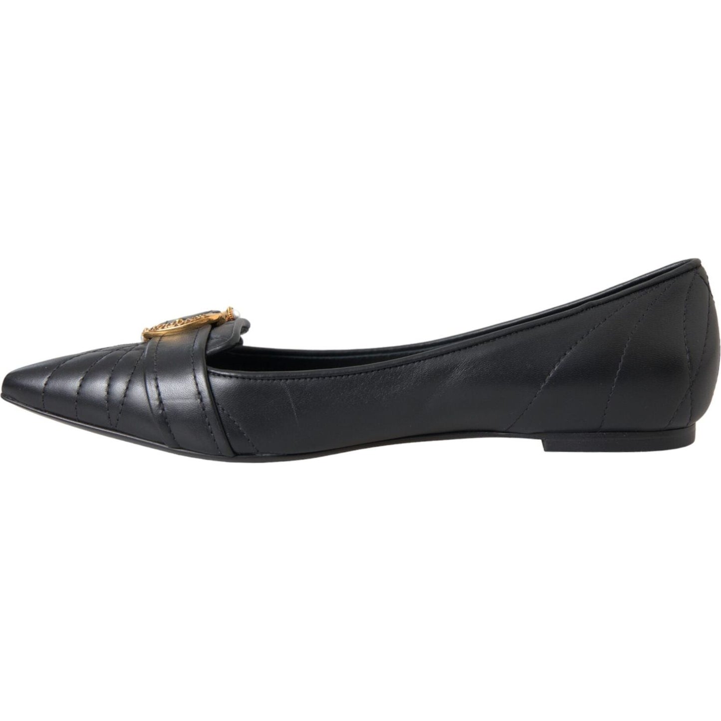 Dolce & Gabbana Black Devotion Leather Pointy Flats Shoes Dolce & Gabbana