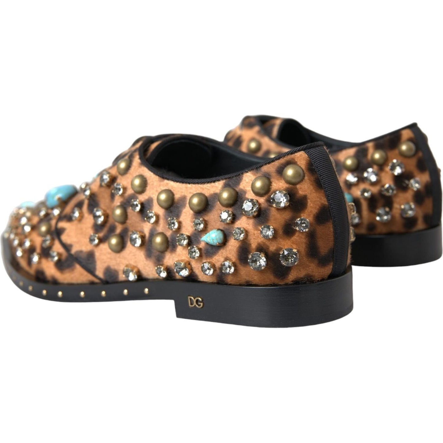 Dolce & Gabbana Brown Leopard Hair Crystal Dress Broque Shoes Dolce & Gabbana