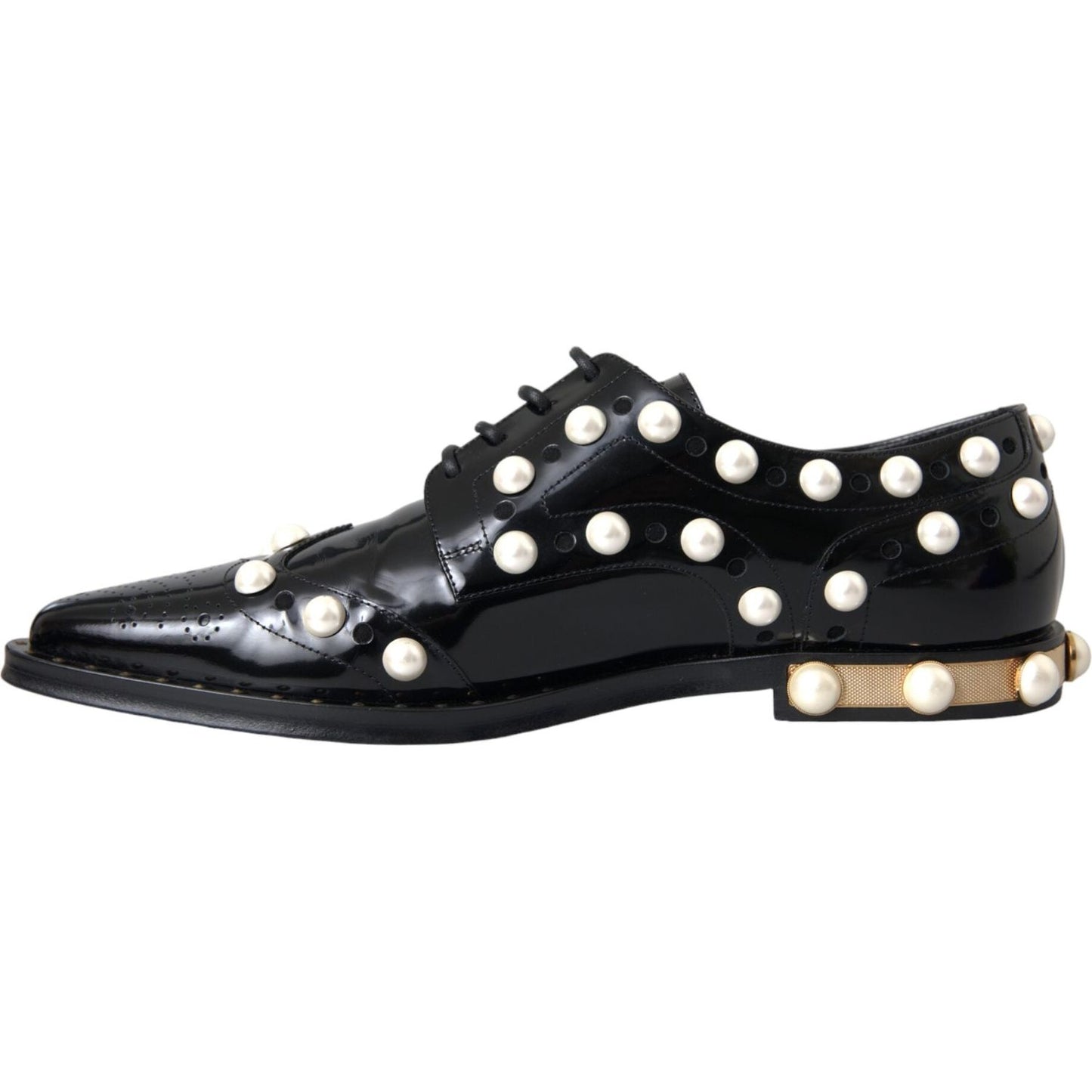 Dolce & Gabbana Black Leather Faux Pearl Dress Broque Shoes Dolce & Gabbana