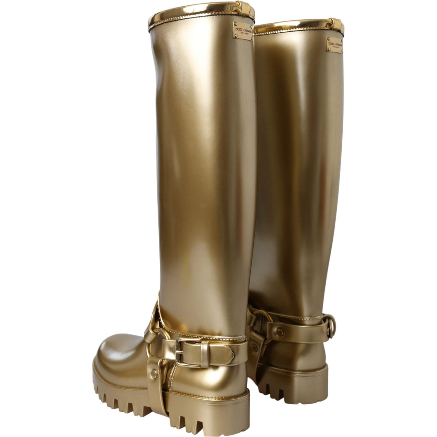 Dolce & Gabbana Metallic Gold Rubber PVC Rain Boots Shoes Dolce & Gabbana