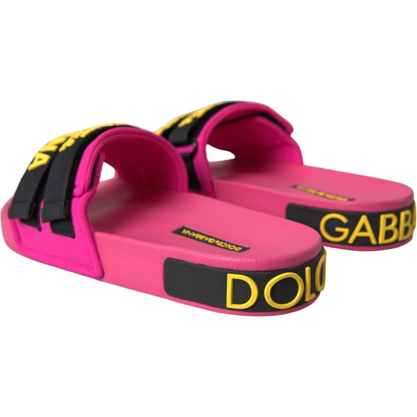 Dolce & Gabbana Pink Black Logo Beachwear Flats Sandals Shoes Dolce & Gabbana