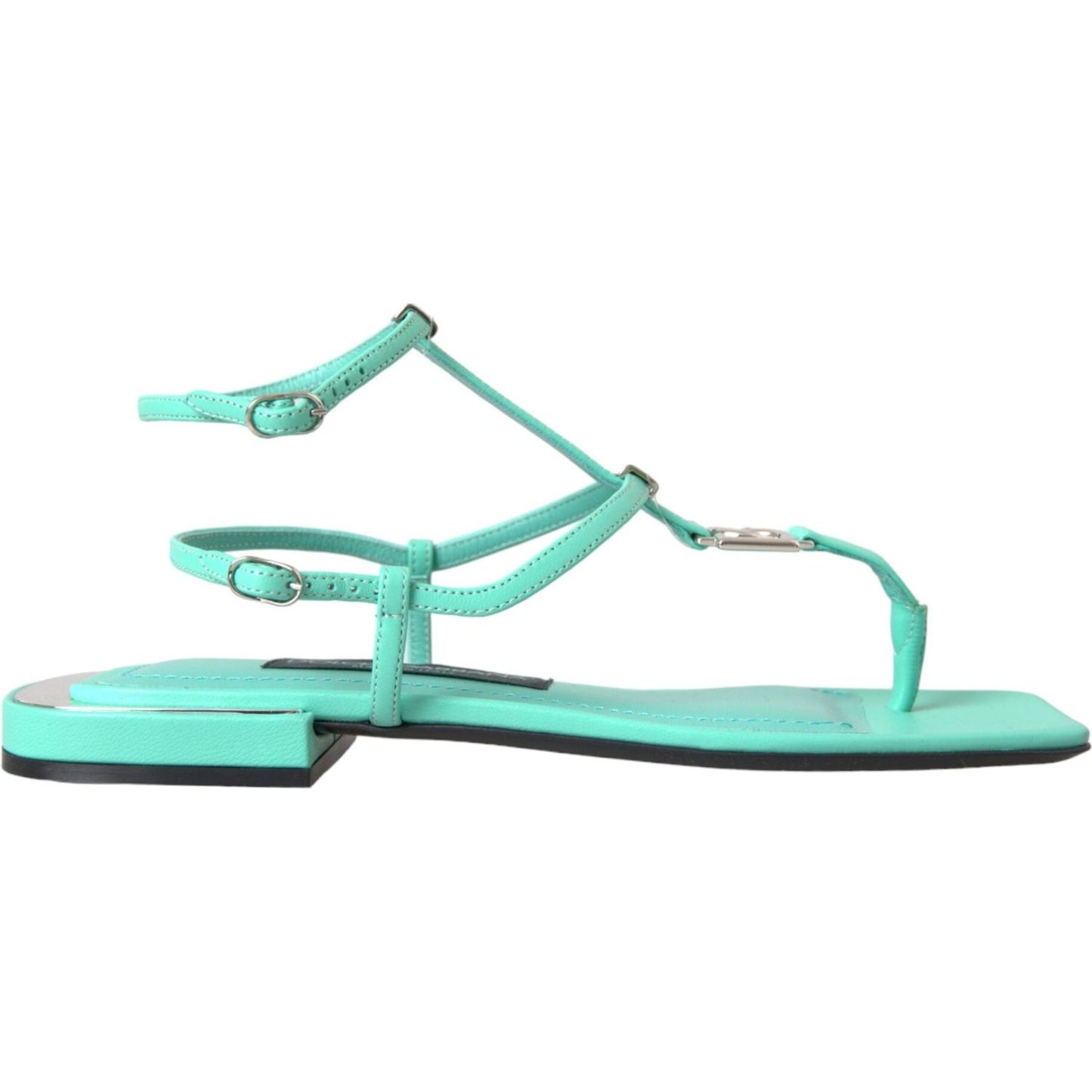 Dolce & Gabbana Aqua Green Leather Ankle Strap Flats Sandals Shoes Dolce & Gabbana