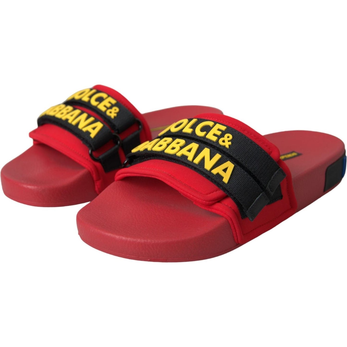 Dolce & Gabbana Red Black Logo Beachwear Flats Sandals Shoes Dolce & Gabbana