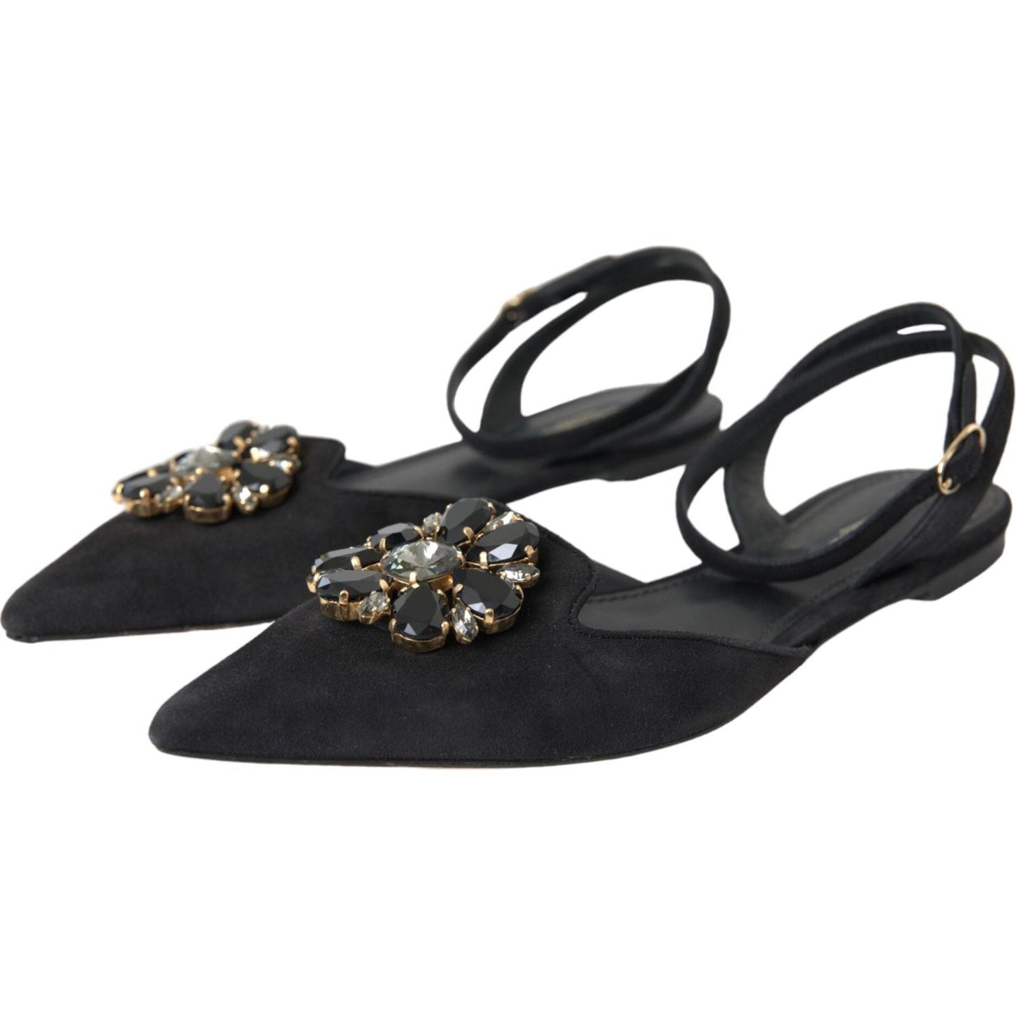 Dolce & Gabbana Black Leather Crystal Slingback Sandals Shoes Dolce & Gabbana