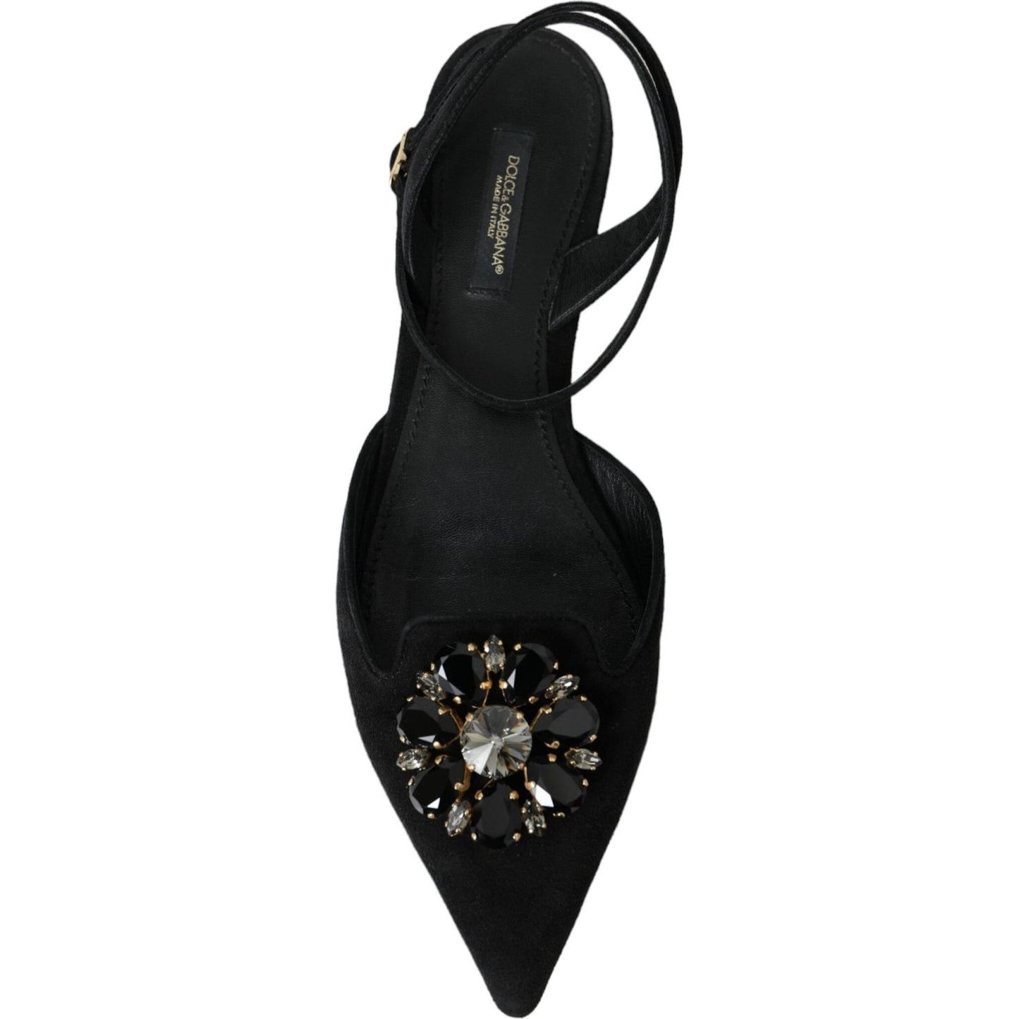 Dolce & Gabbana Black Leather Crystal Slingback Sandals Shoes Dolce & Gabbana