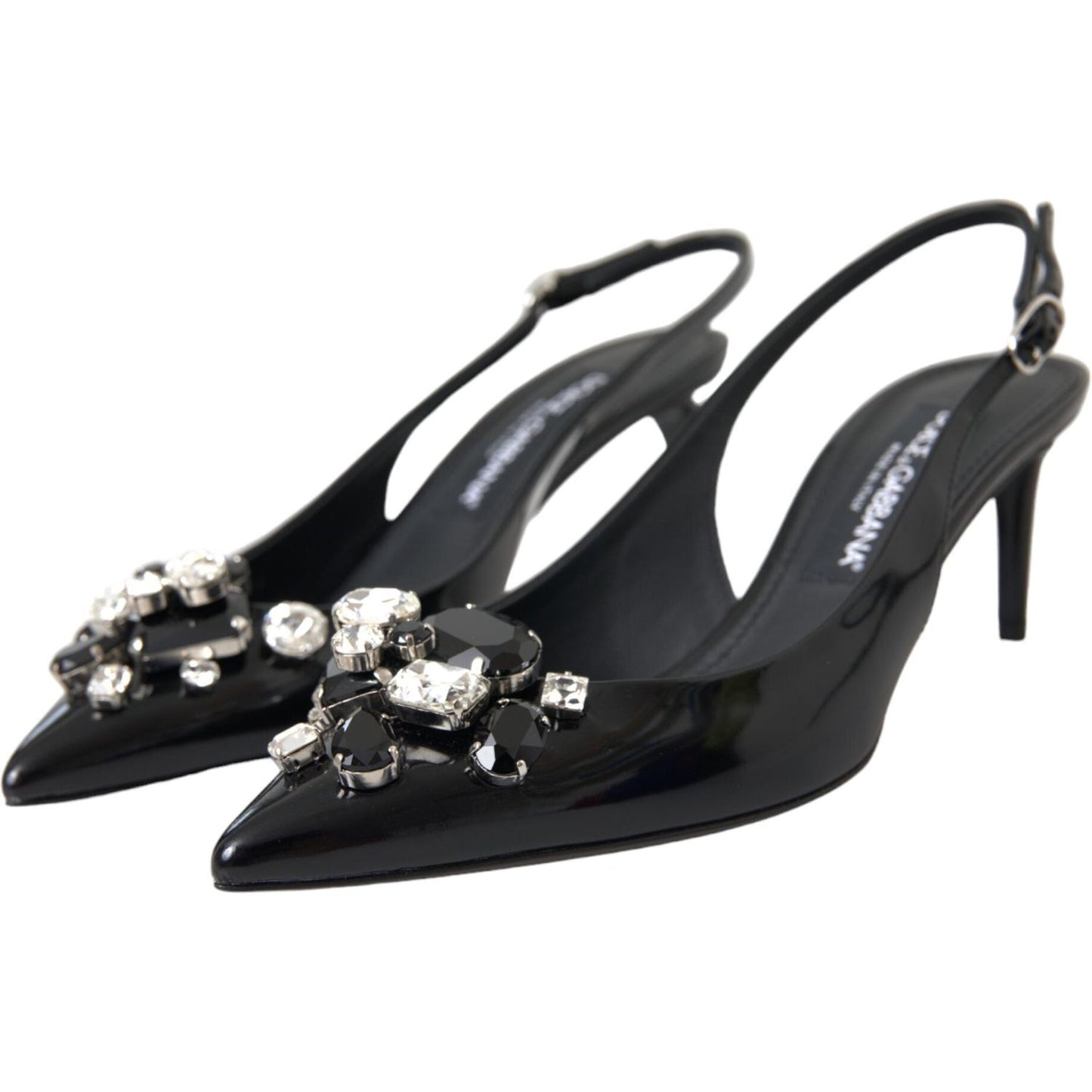 Dolce & Gabbana Black Patent Leather Crystal Slingback Shoes Dolce & Gabbana