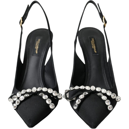 Black Crystal Embellished Slingback Shoes